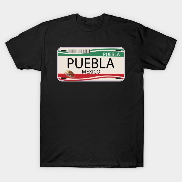 Mexican License Plate Puebla Mexican Flag Emblem T-Shirt by Beautiful Butterflies by Anastasia